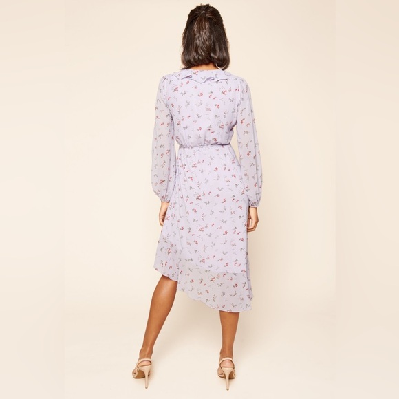 Sugar Lips Love Bird Lavender Floral Print Midi Wrap Dress - Small - Picture 10 of 15